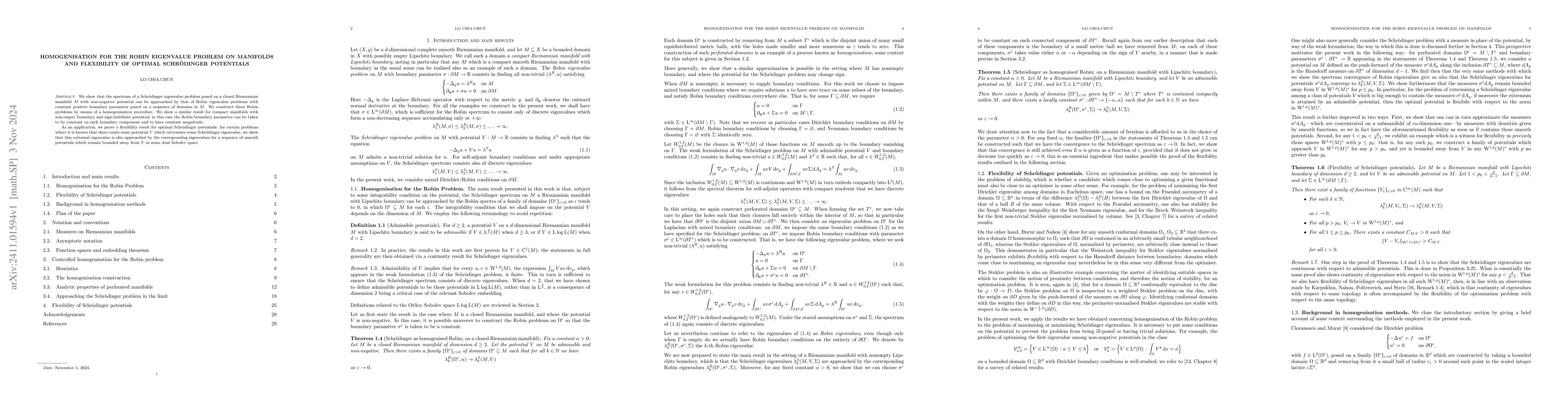 Thumbnail for Homogenisation for the Robin eigenvalue problem on manifolds and
  flexibility of optimal Schrödinger potentials
