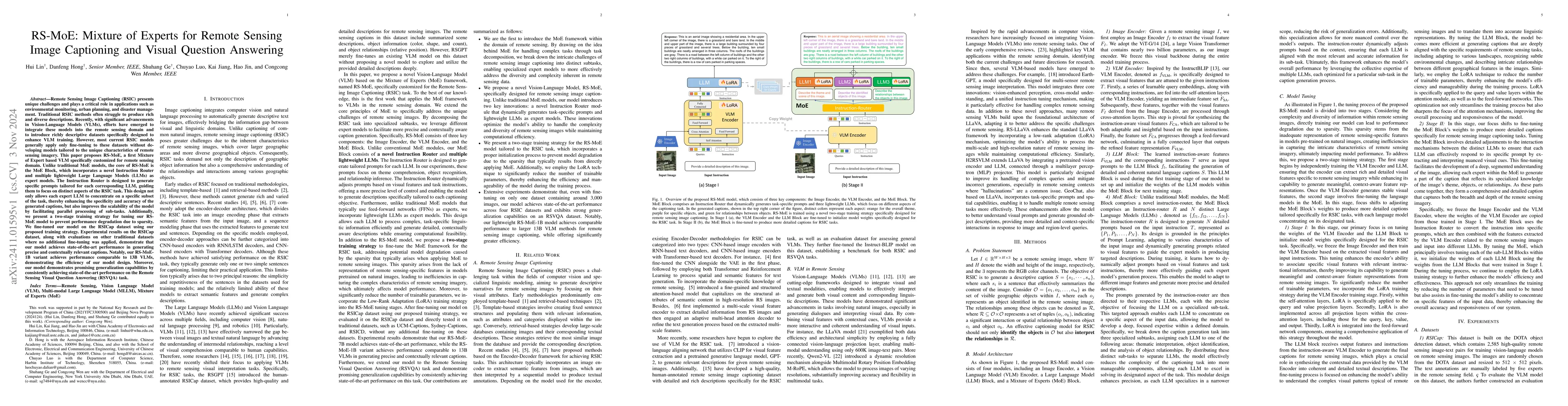 Thumbnail for RS-MoE: Mixture of Experts for Remote Sensing Image Captioning and
  Visual Question Answering