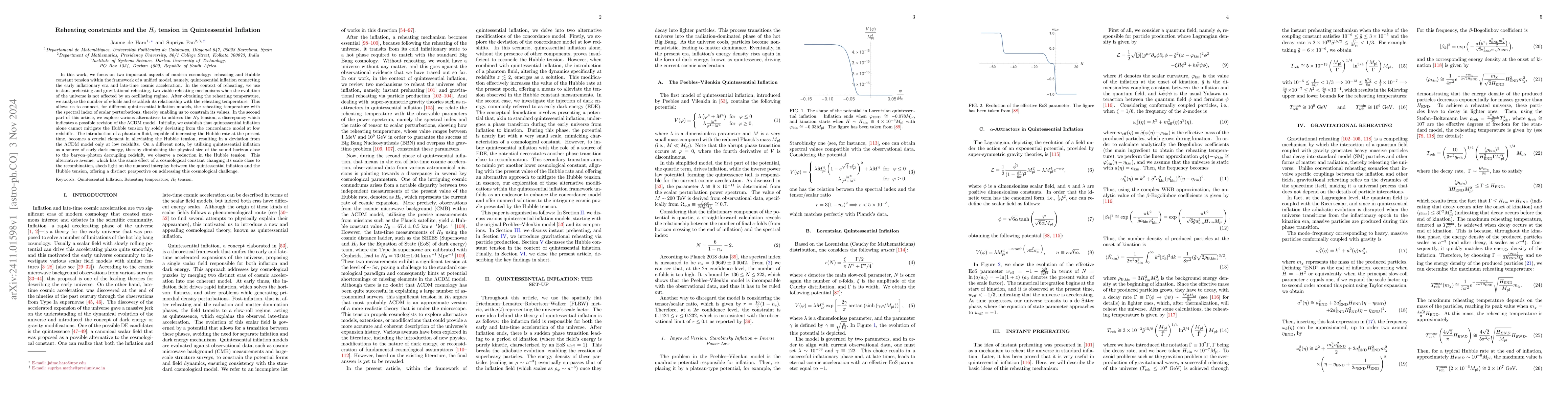 Thumbnail for Reheating constraints and the $H_0$ tension in Quintessential Inflation