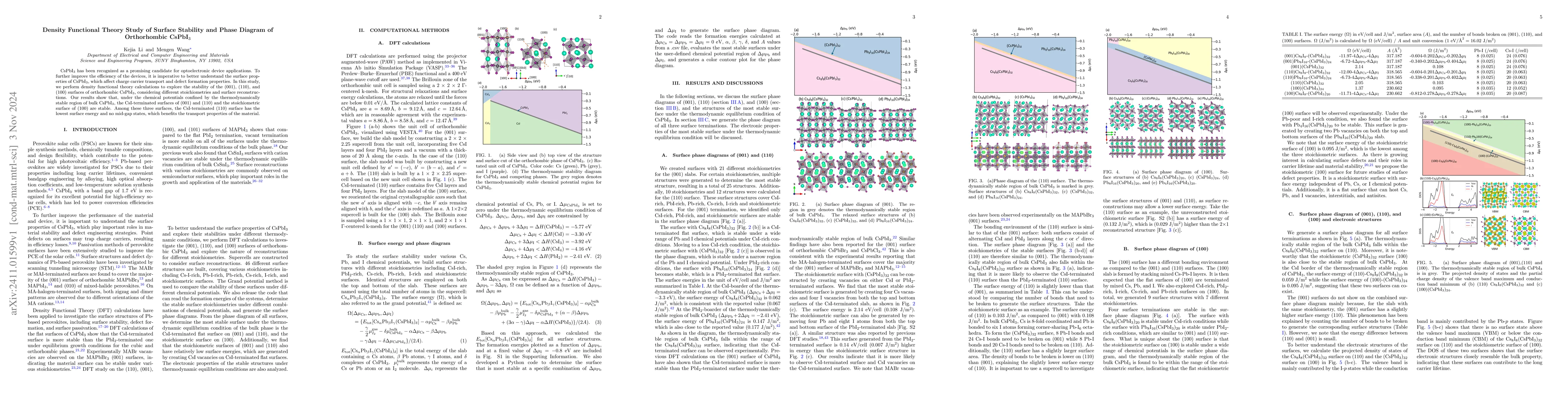 Thumbnail for Density Functional Theory Study of Surface Stability and Phase Diagram
  of Orthorhombic CsPbI3