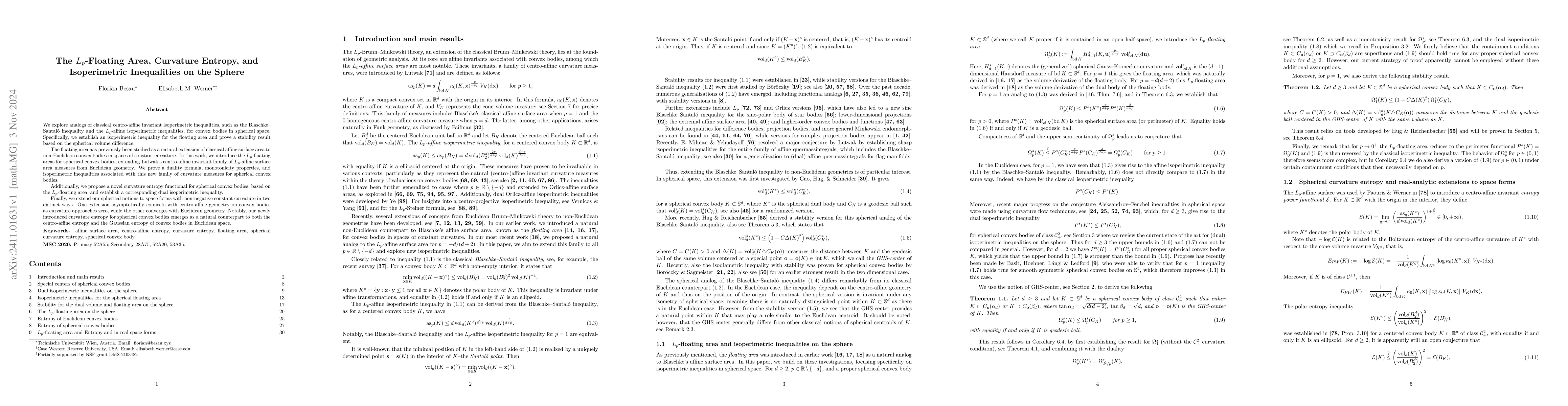 Thumbnail for The $L_p$-floating area, curvature entropy, and isoperimetric
  inequalities on the sphere