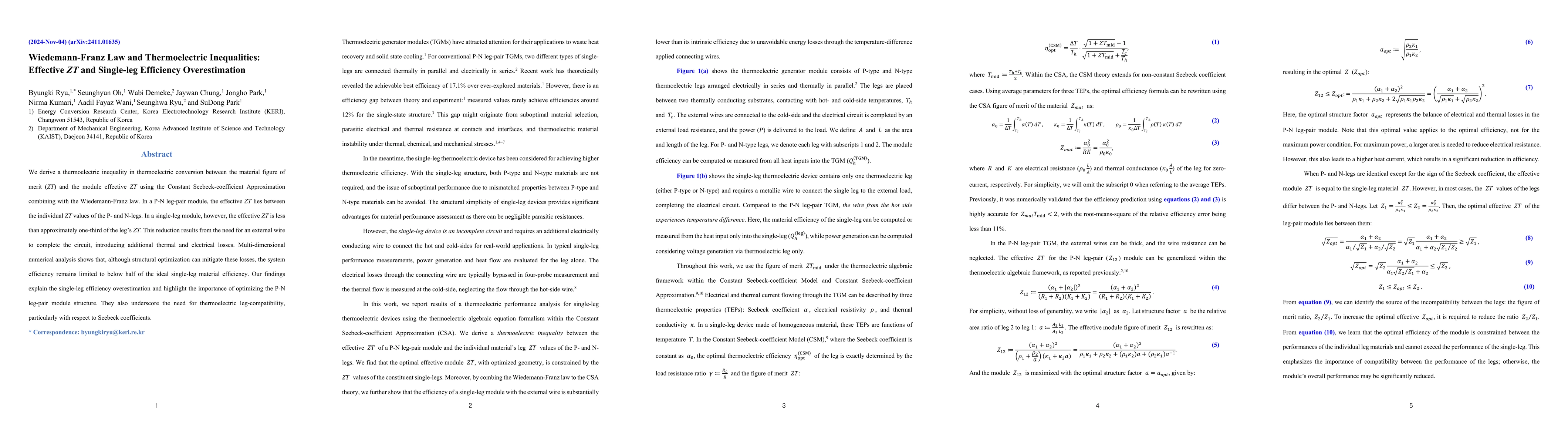 Thumbnail for Wiedemann-Franz Law and Thermoelectric Inequalities: Effective ZT and
  Single-leg Efficiency Overestimation