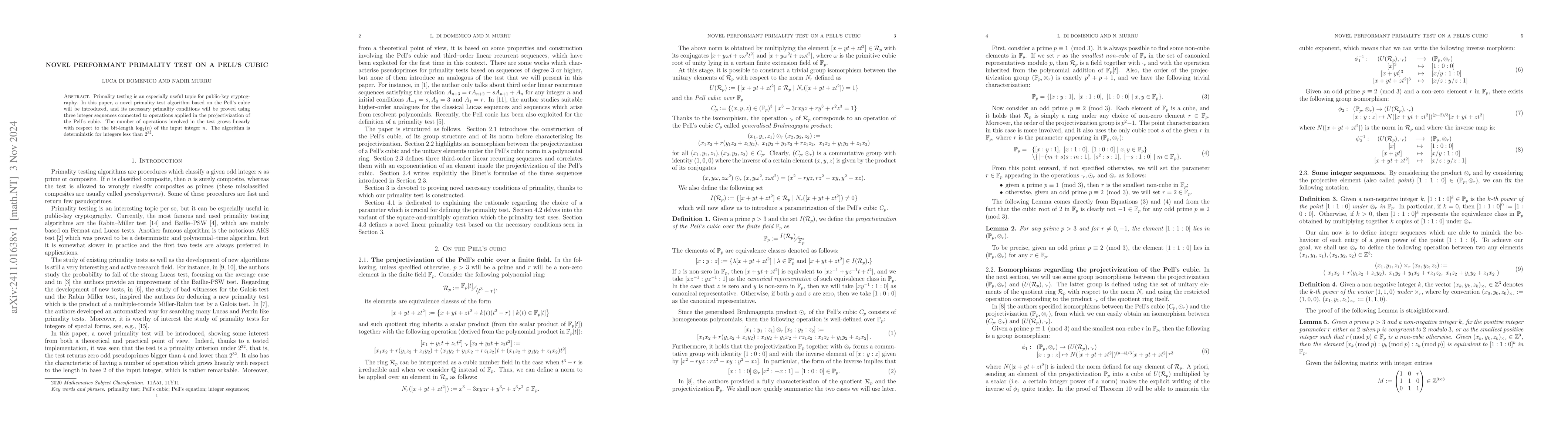 Thumbnail for Novel performant primality test on a Pell's cubic