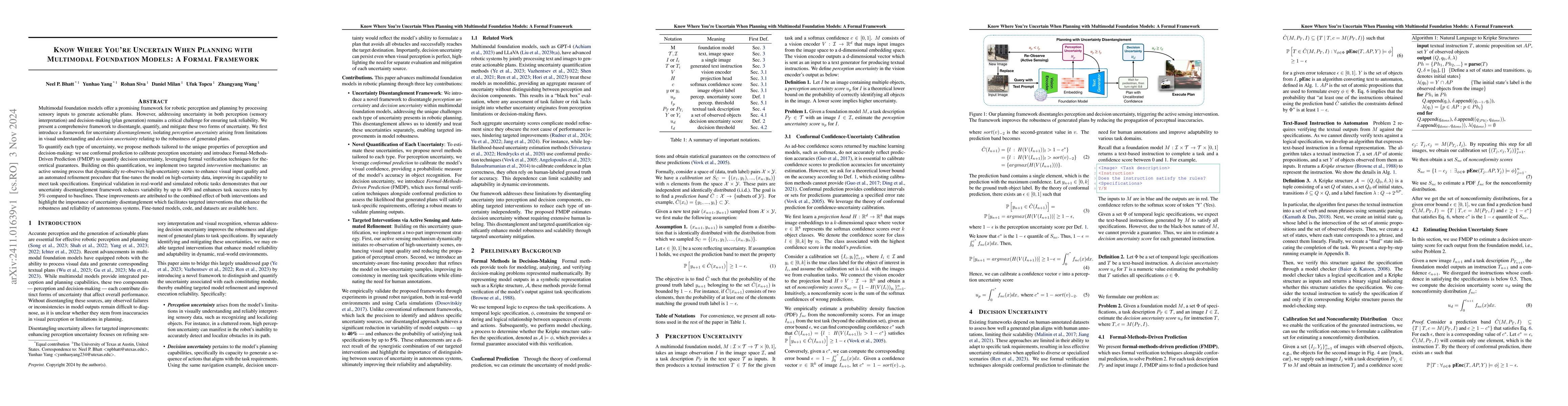 Thumbnail for Know Where You're Uncertain When Planning with Multimodal Foundation
  Models: A Formal Framework