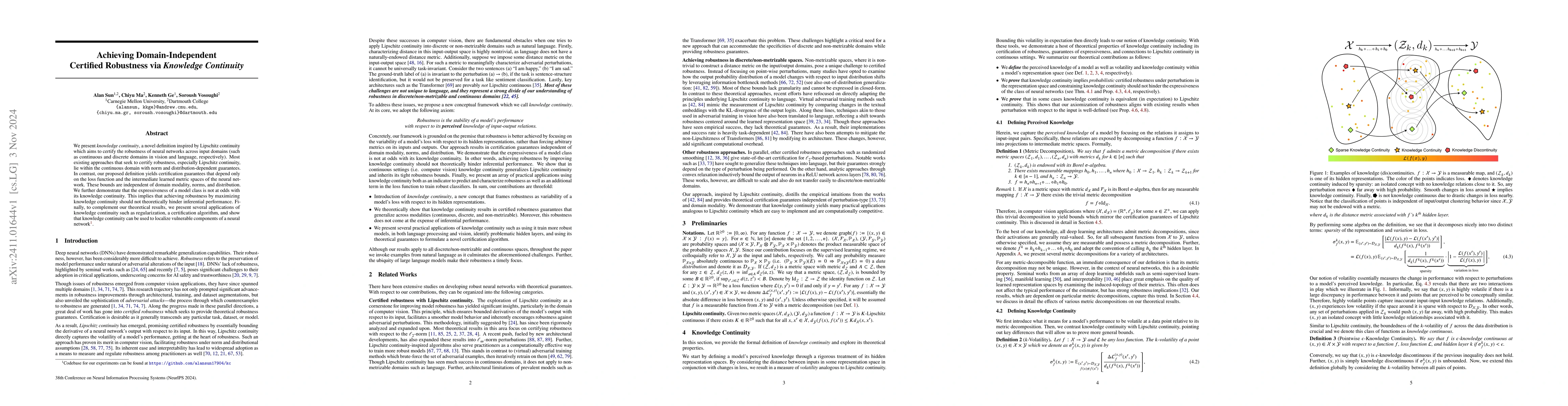 Thumbnail for Achieving Domain-Independent Certified Robustness via Knowledge
  Continuity