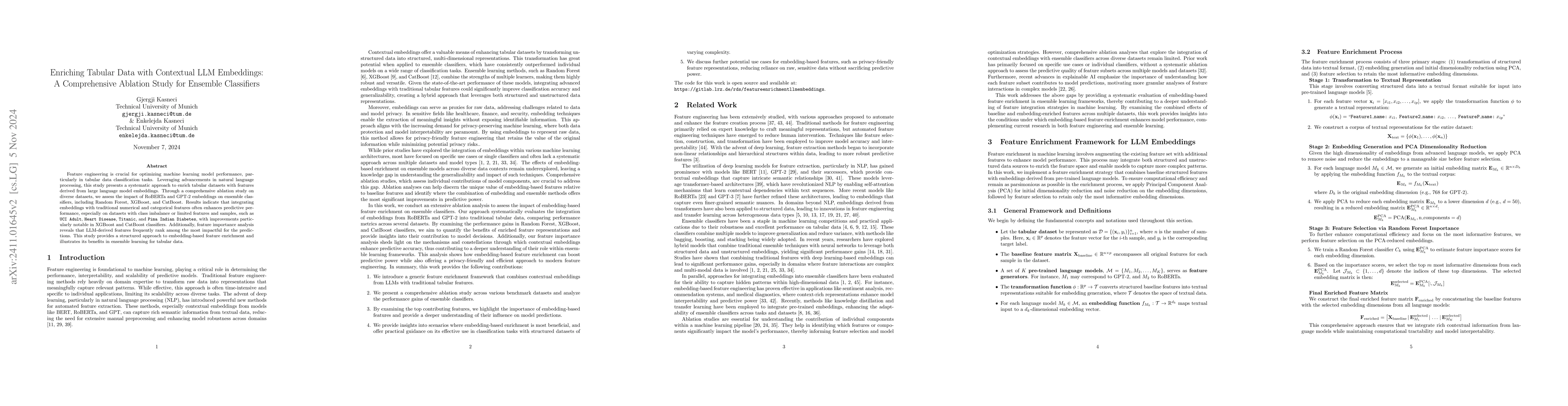 Thumbnail for Enriching Tabular Data with Contextual LLM Embeddings: A Comprehensive
  Ablation Study for Ensemble Classifiers