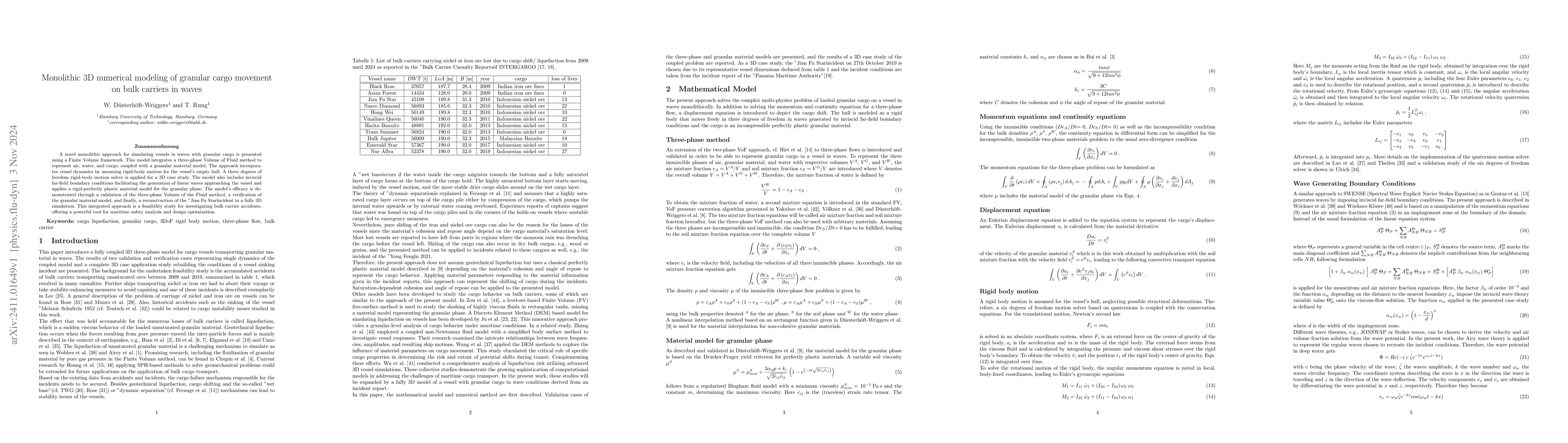 Thumbnail for Monolithic 3D numerical modeling of granular cargo movement on bulk
  carriers in waves