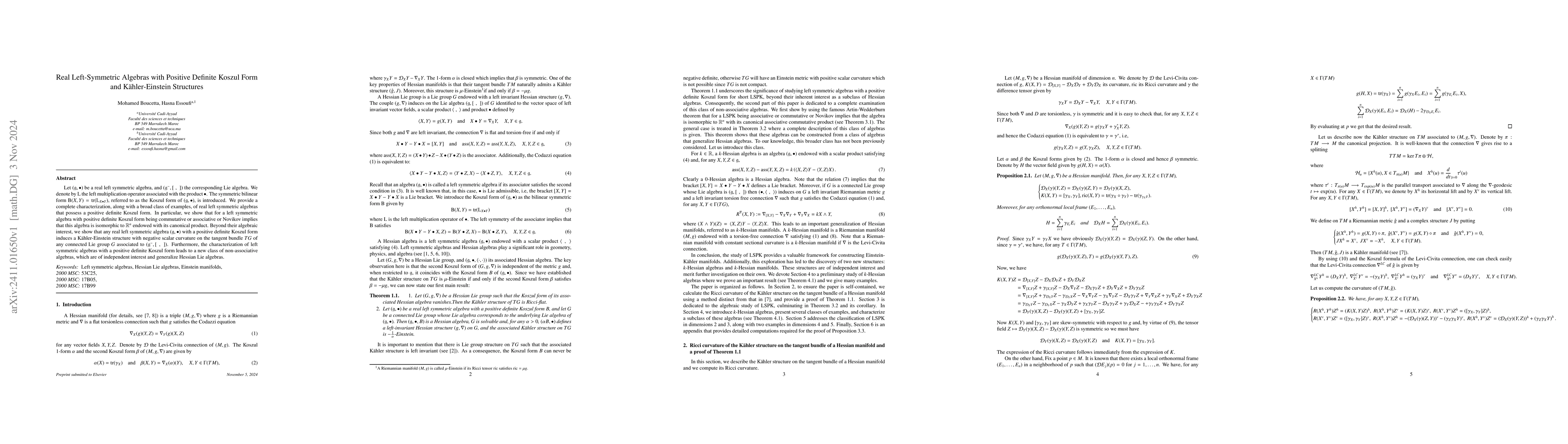 Thumbnail for Real Left-Symmetric Algebras with Positive Definite Koszul Form and
  Kähler-Einstein Structures