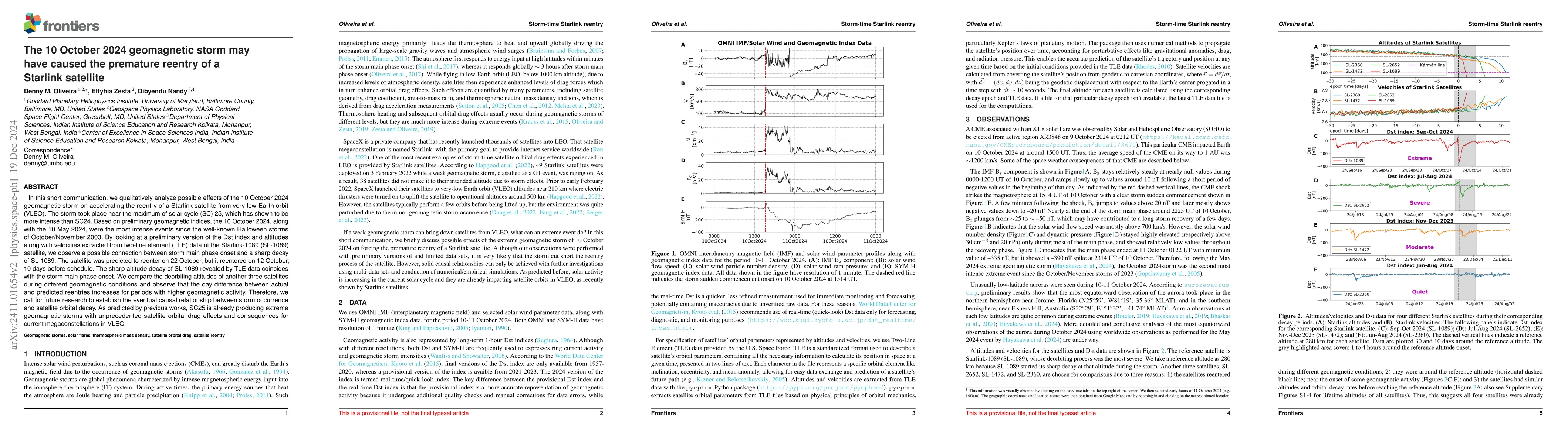 Thumbnail for The 10 October 2024 geomagnetic storm may have caused the premature
  reentry of a Starlink satellite