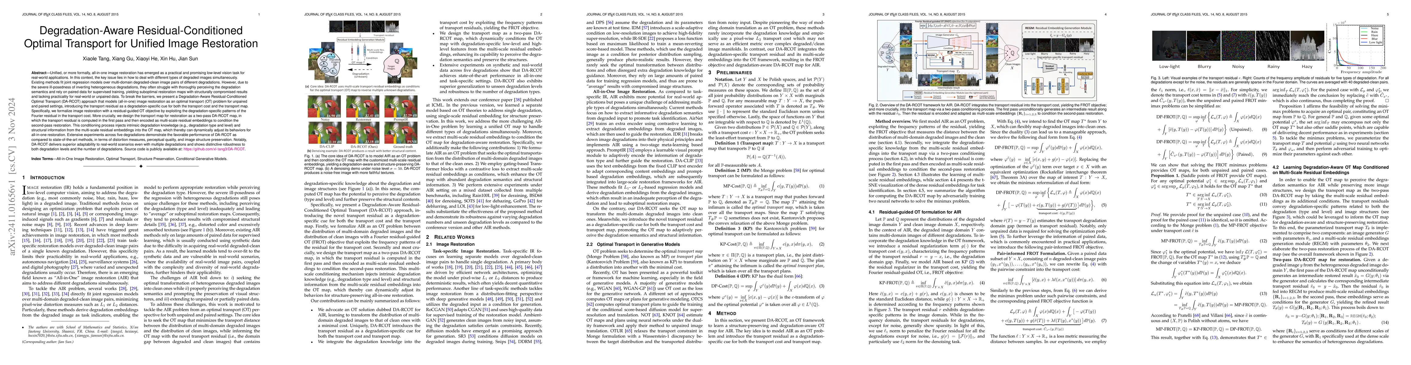 Thumbnail for Degradation-Aware Residual-Conditioned Optimal Transport for Unified
  Image Restoration