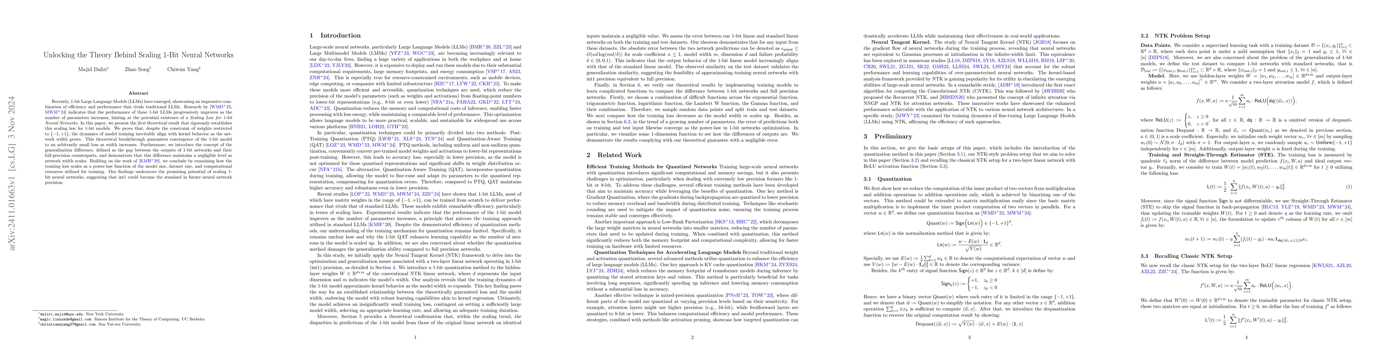 Thumbnail for Unlocking the Theory Behind Scaling 1-Bit Neural Networks