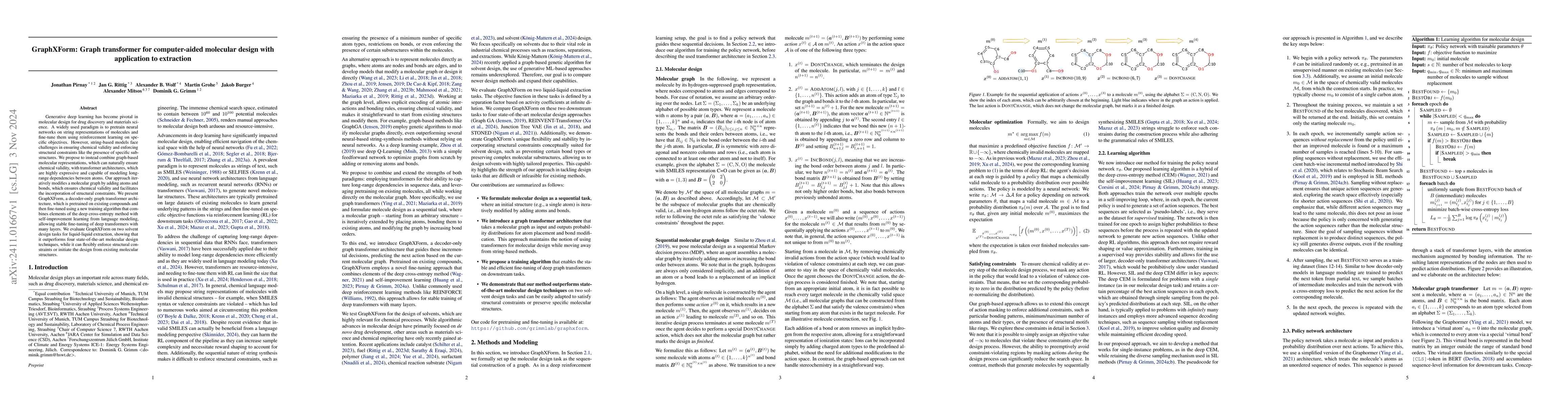 Thumbnail for GraphXForm: Graph transformer for computer-aided molecular design with
  application to extraction