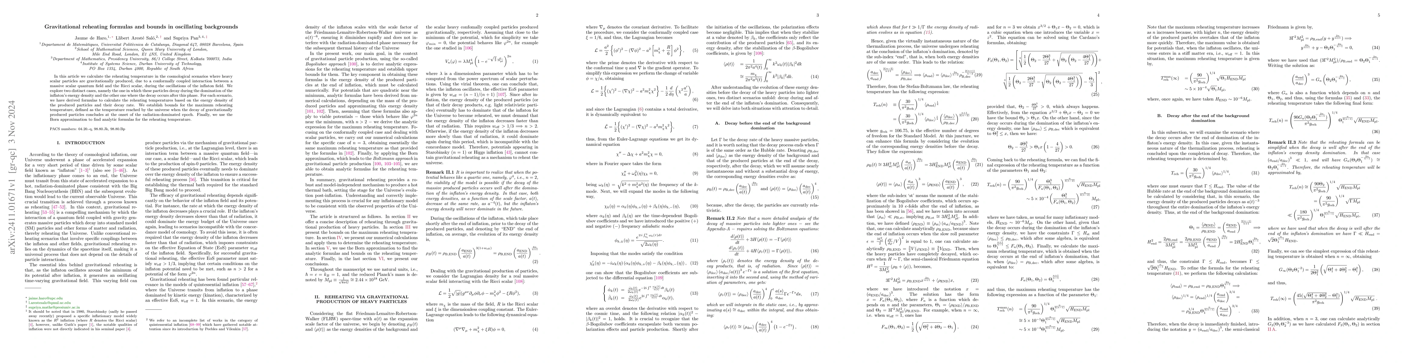 Thumbnail for Gravitational reheating formulas and bounds in oscillating backgrounds