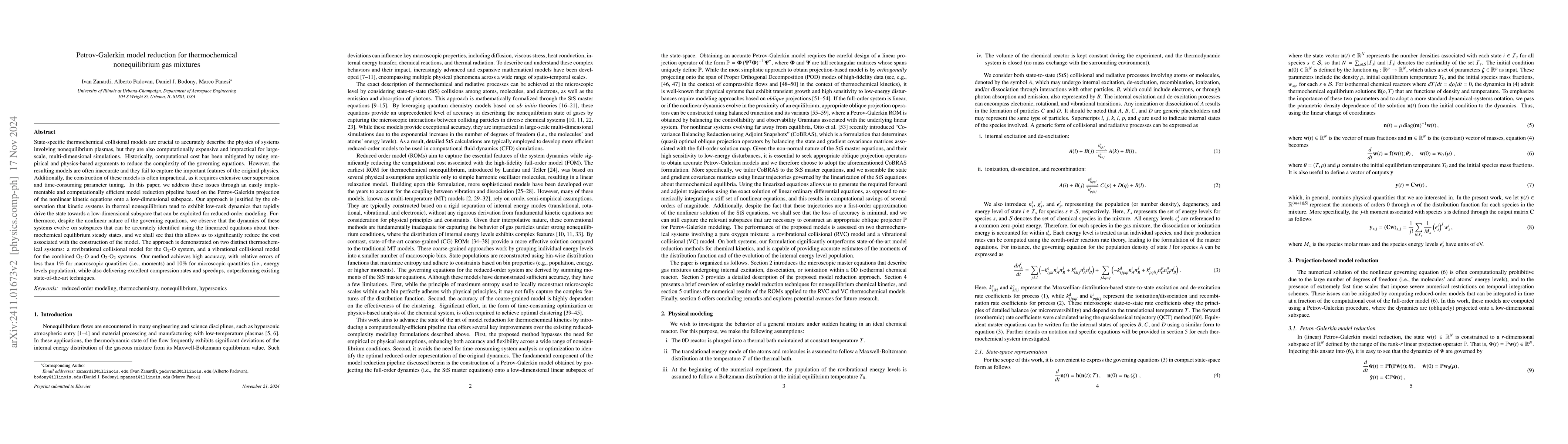 Thumbnail for Petrov-Galerkin model reduction for thermochemical nonequilibrium gas
  mixtures