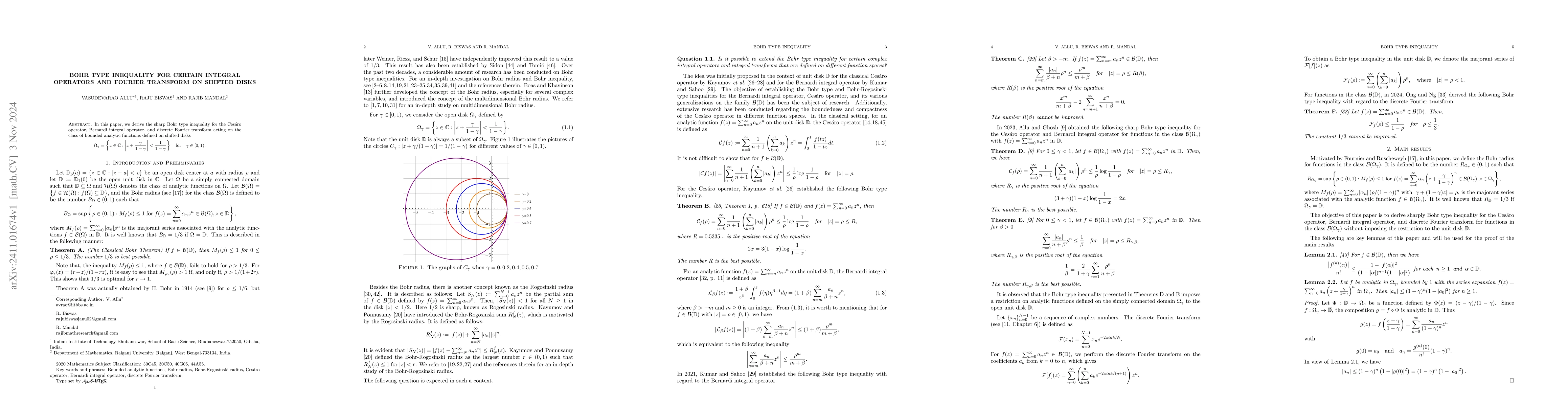 Thumbnail for Bohr type inequality for certain integral operators and Fourier
  transform on shifted disks