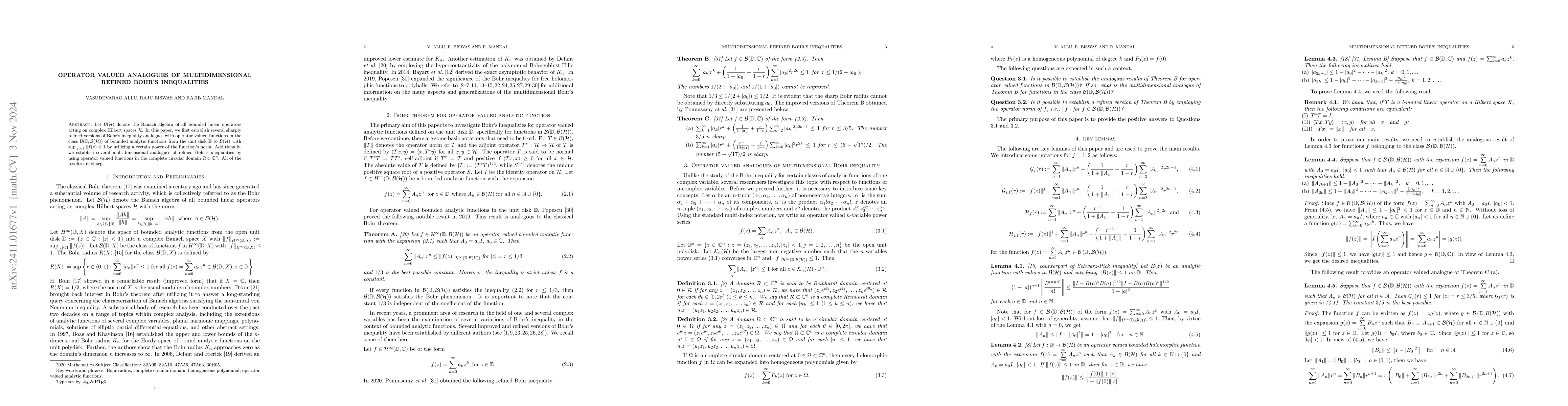 Thumbnail for Operator valued analogues of multidimensional refined Bohr's
  inequalities