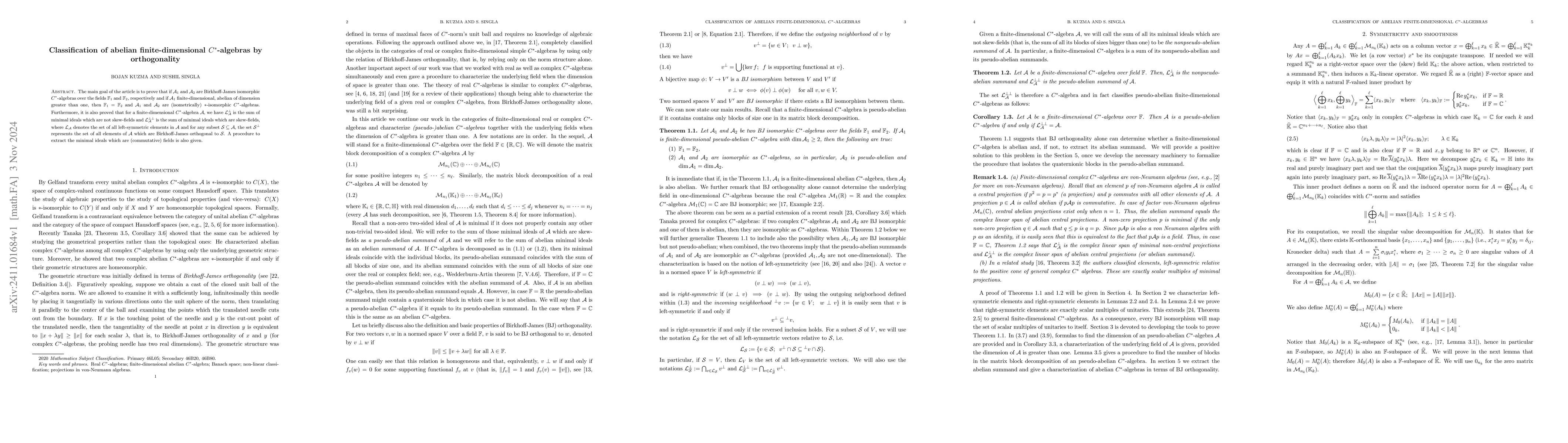 Thumbnail for Classification of abelian finite-dimensional $C^*$-algebras by
  orthogonality