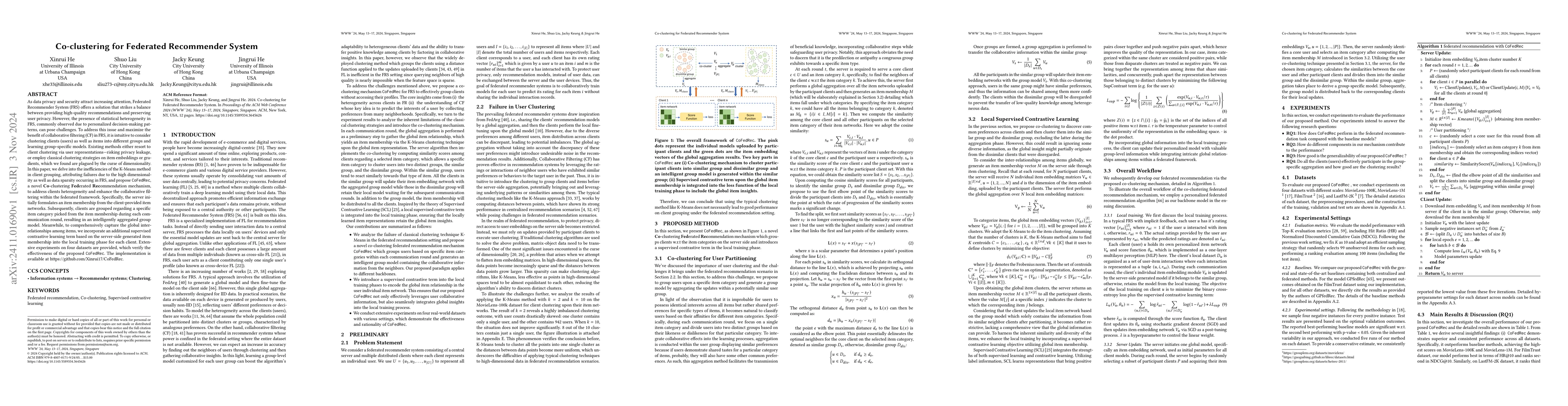 Thumbnail for Co-clustering for Federated Recommender System