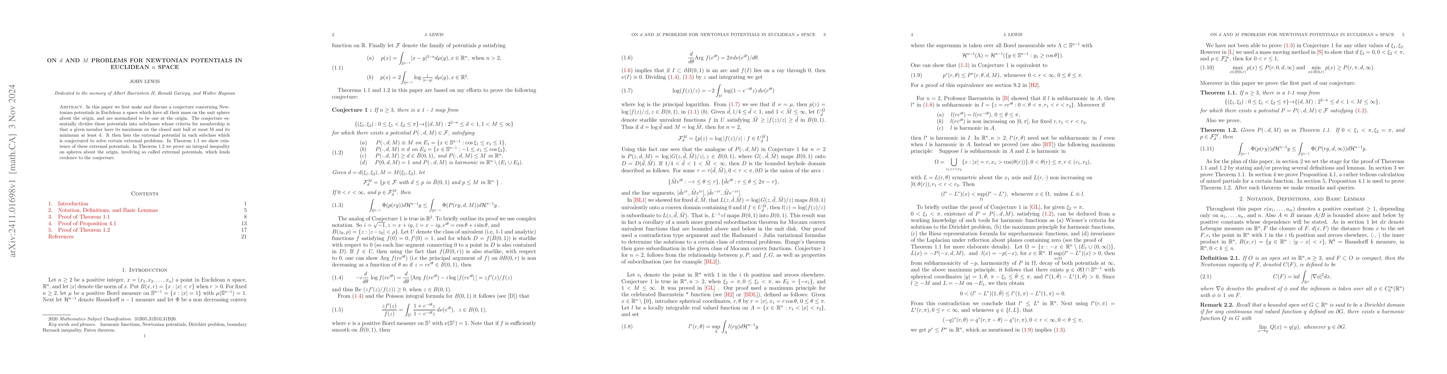 Thumbnail for On $d$ and $M$ problems for Newtonian potentials in Euclidean $ n $
  space