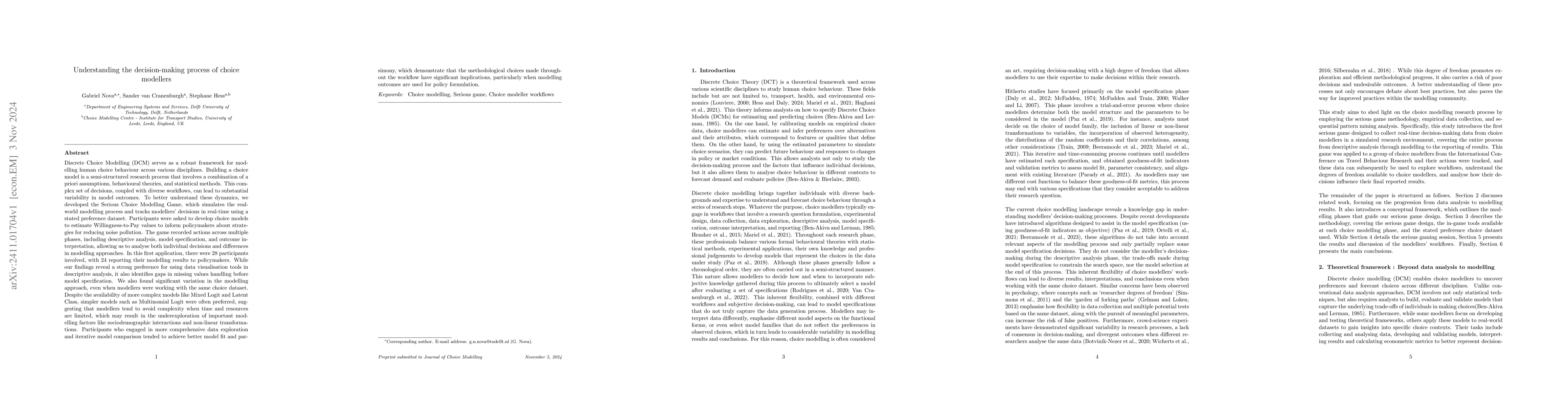 Thumbnail for Understanding the decision-making process of choice modellers