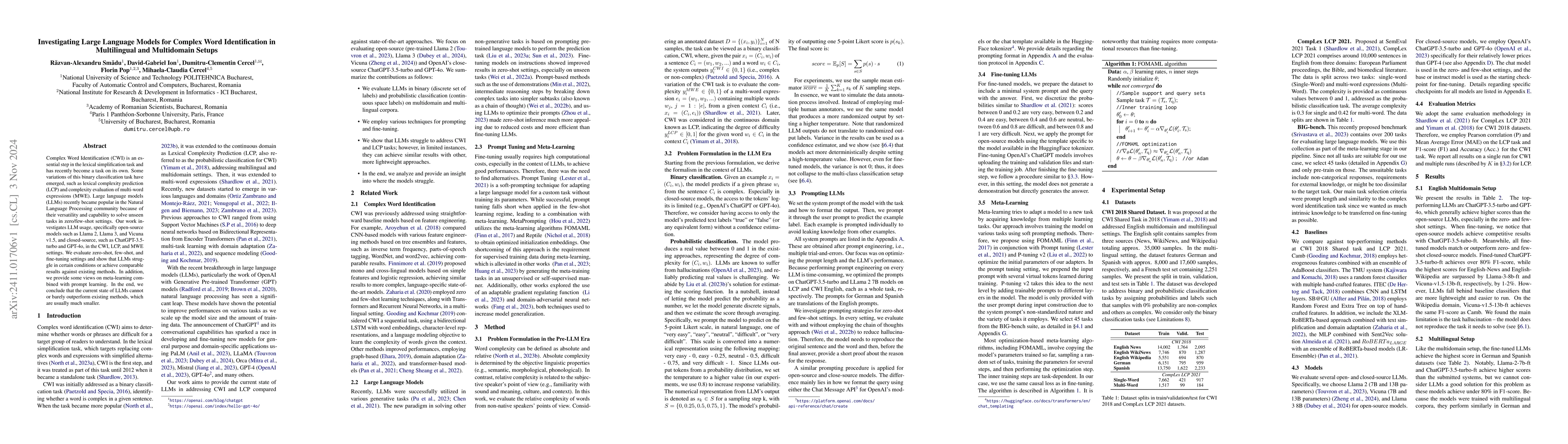 Thumbnail for Investigating Large Language Models for Complex Word Identification in
  Multilingual and Multidomain Setups