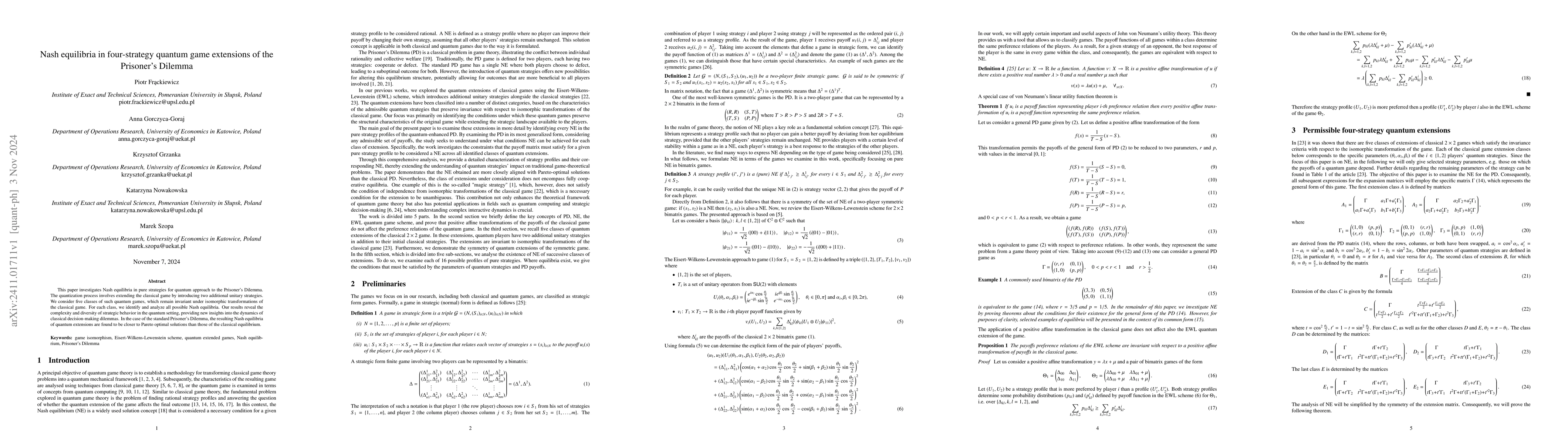 Thumbnail for Nash equilibria in four-strategy quantum game extensions of the
  Prisoner's Dilemma