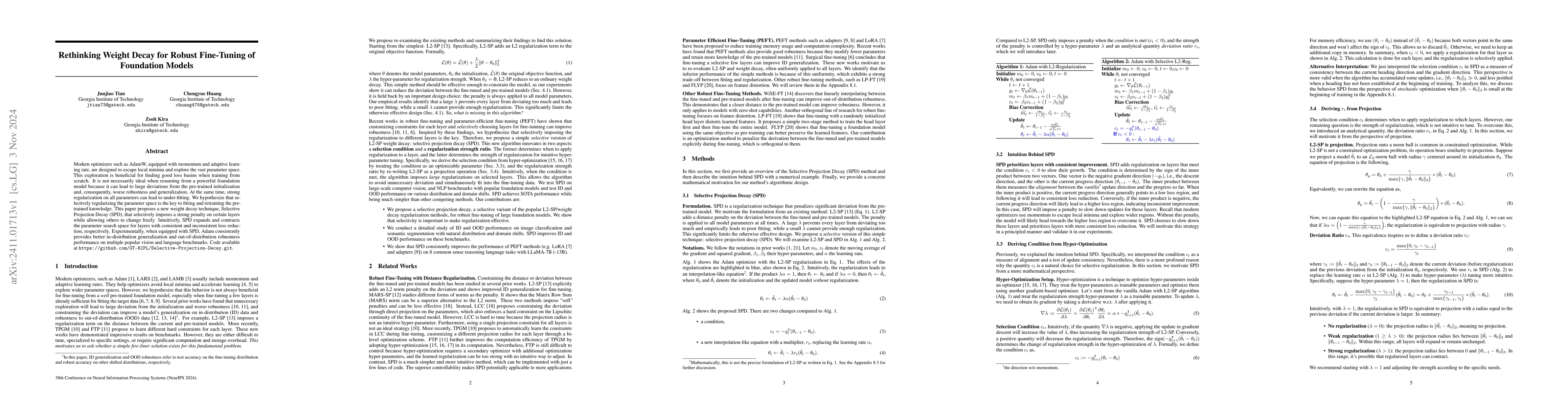 Thumbnail for Rethinking Weight Decay for Robust Fine-Tuning of Foundation Models