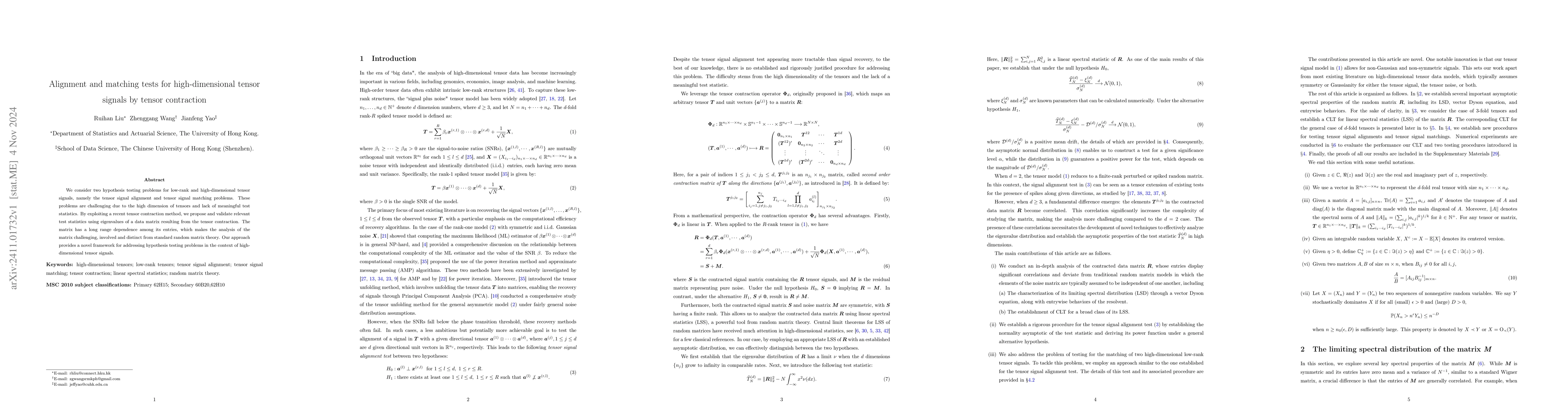 Thumbnail for Alignment and matching tests for high-dimensional tensor signals via
  tensor contraction