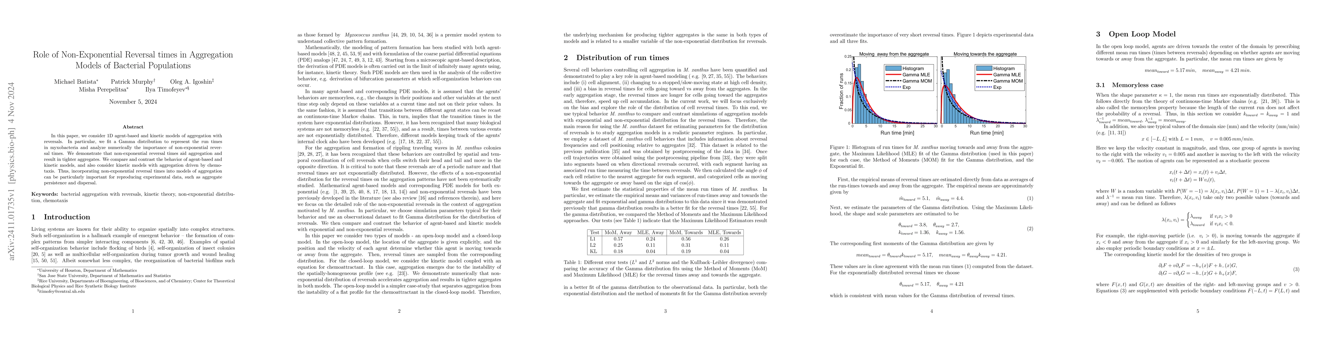Thumbnail for Role of Non-Exponential Reversal times in Aggregation Models of
  Bacterial Populations
