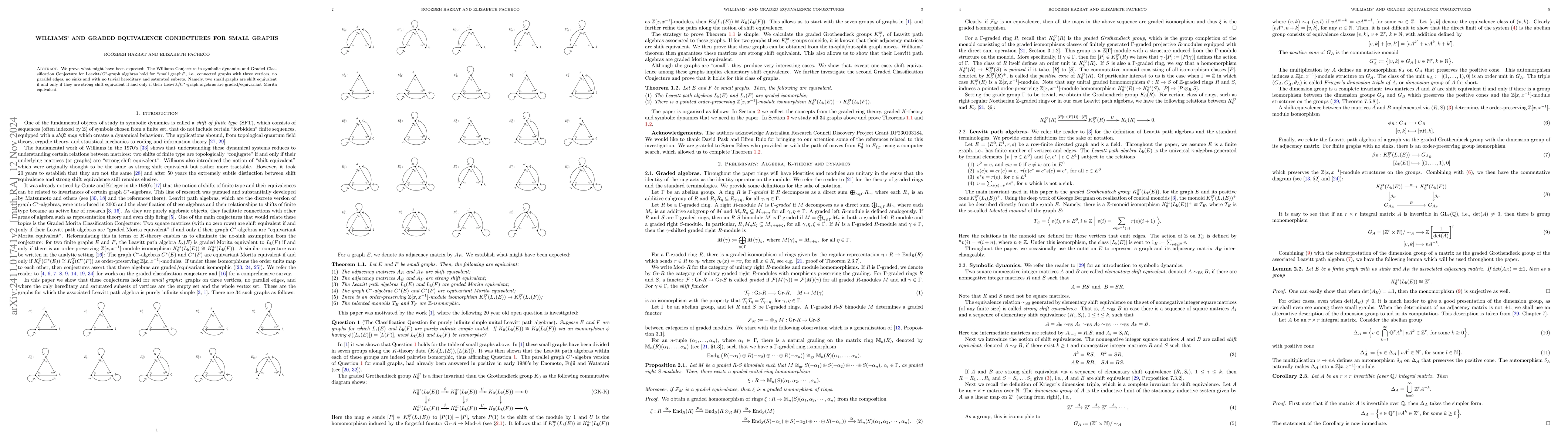 Thumbnail for Williams' and Graded Equivalence Conjectures for small graphs