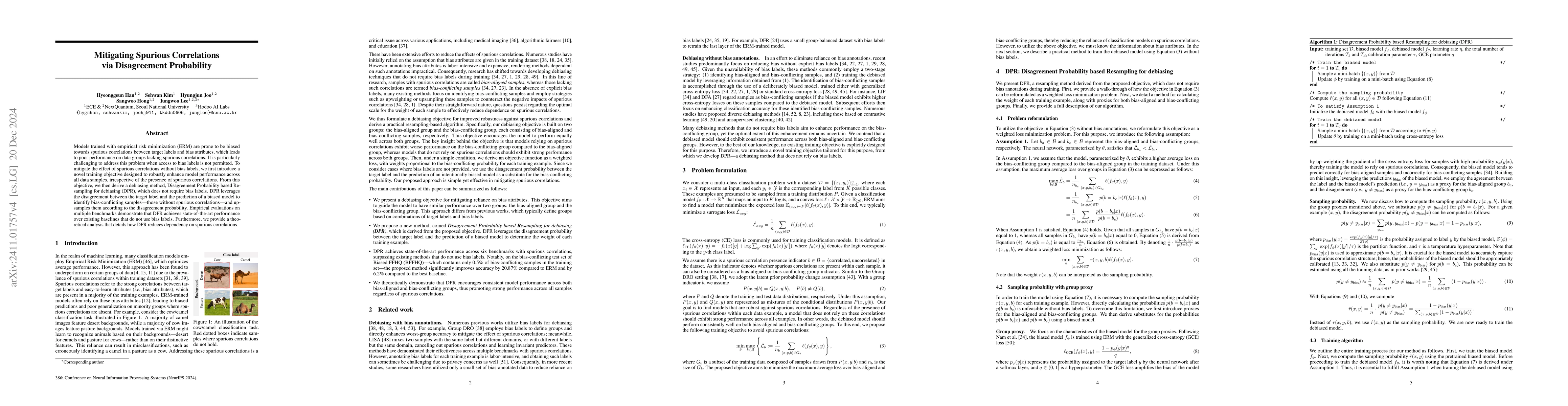 Thumbnail for Mitigating Spurious Correlations via Disagreement Probability