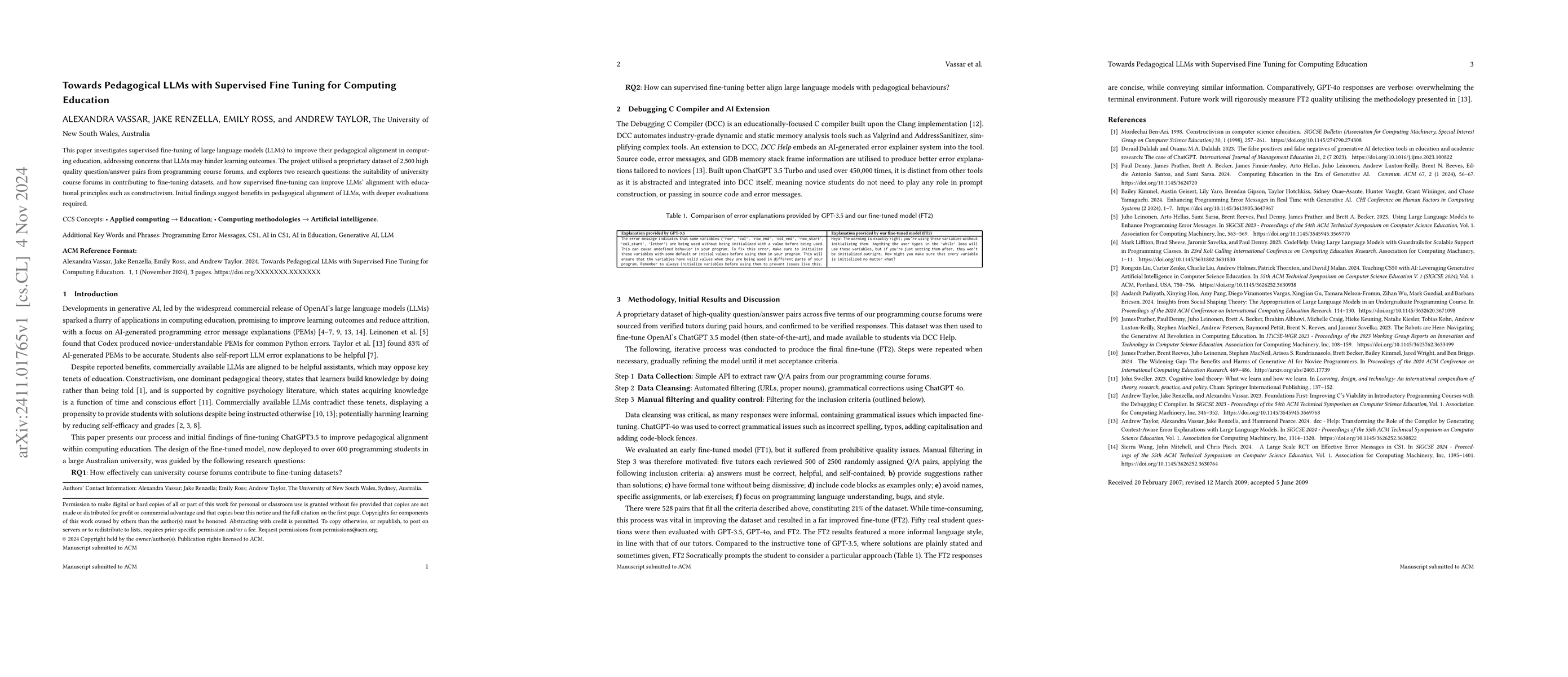 Thumbnail for Towards Pedagogical LLMs with Supervised Fine Tuning for Computing
  Education