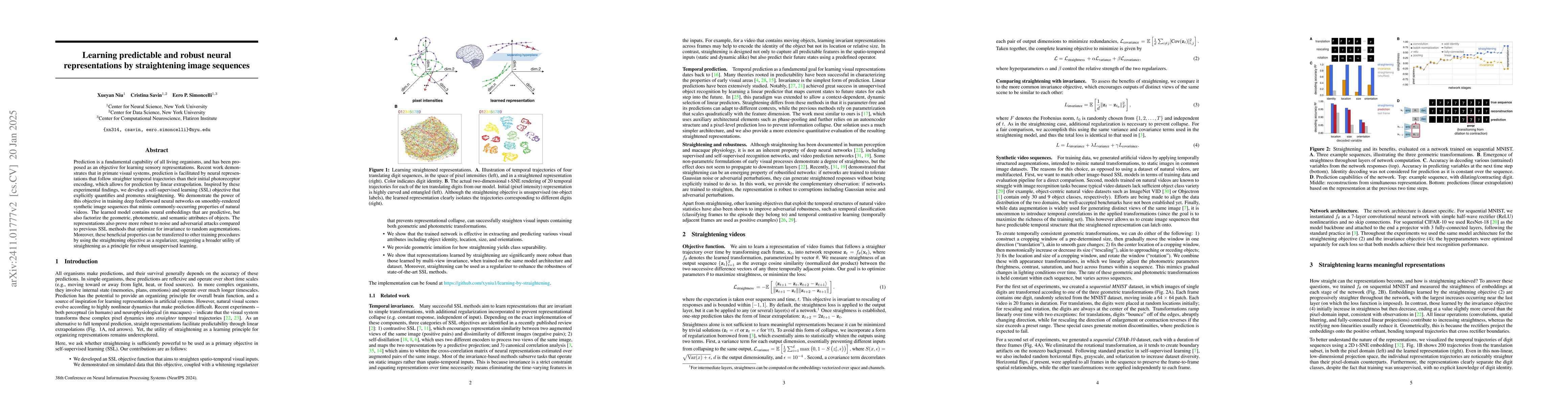 Thumbnail for Learning predictable and robust neural representations by straightening
  image sequences
