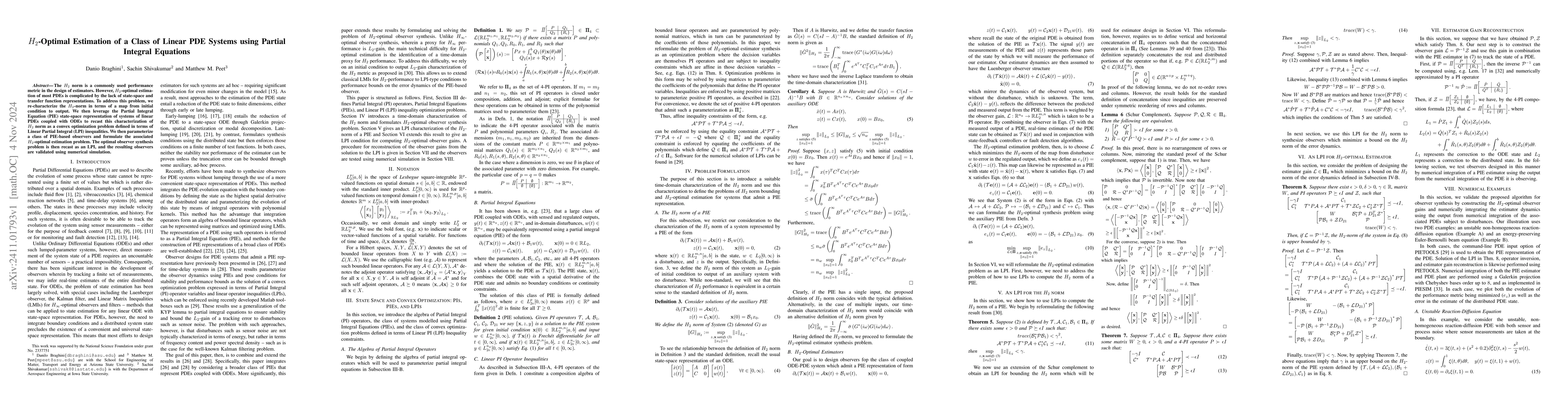 Thumbnail for $H_2$-Optimal Estimation of a Class of Linear PDE Systems using Partial
  Integral Equations