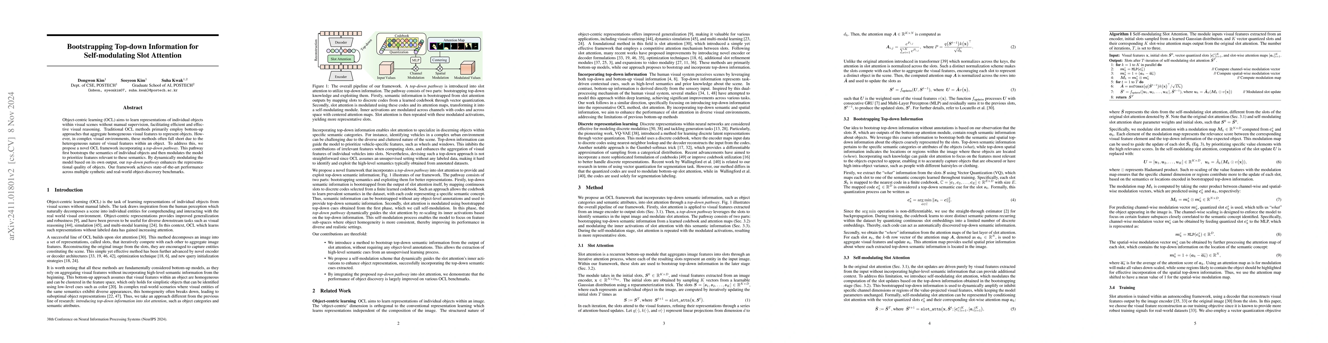 Thumbnail for Bootstrapping Top-down Information for Self-modulating Slot Attention