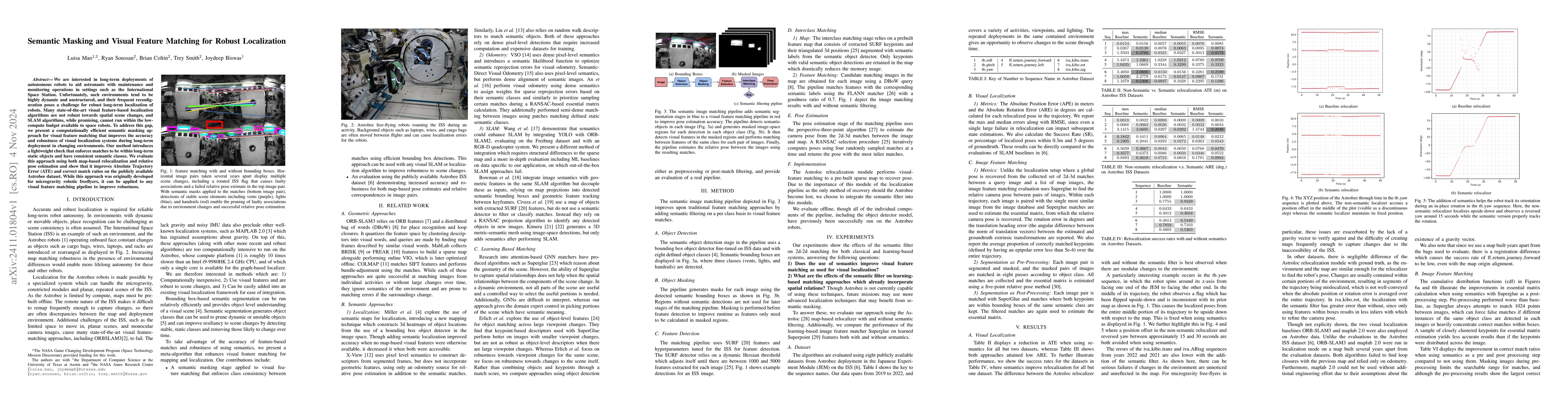 Thumbnail for Semantic Masking and Visual Feature Matching for Robust Localization
