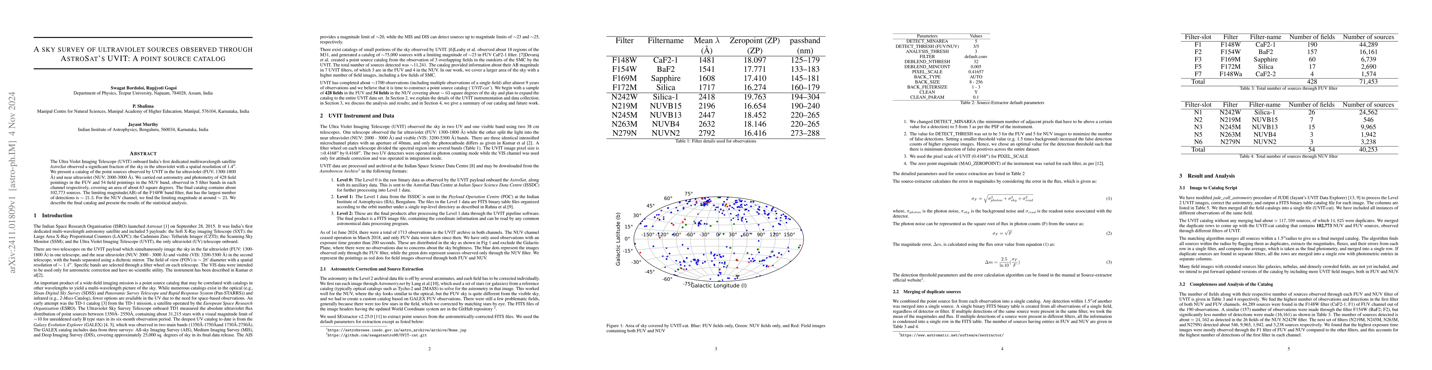 Thumbnail for A sky survey of ultraviolet sources observed through AstroSat's UVIT: A
  point source catalog