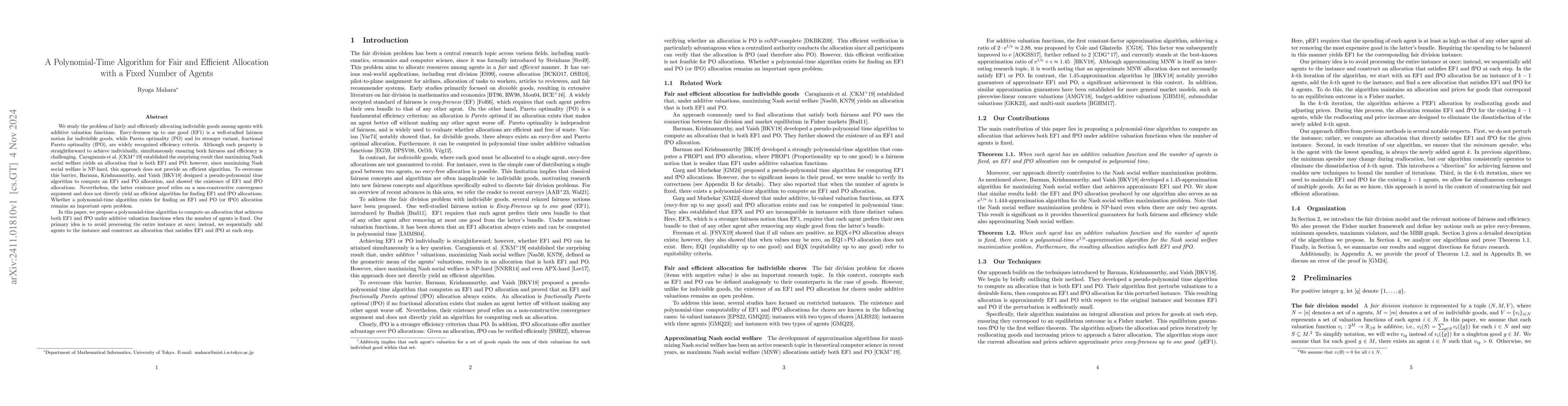 Thumbnail for A Polynomial-Time Algorithm for Fair and Efficient Allocation with a
  Fixed Number of Agents