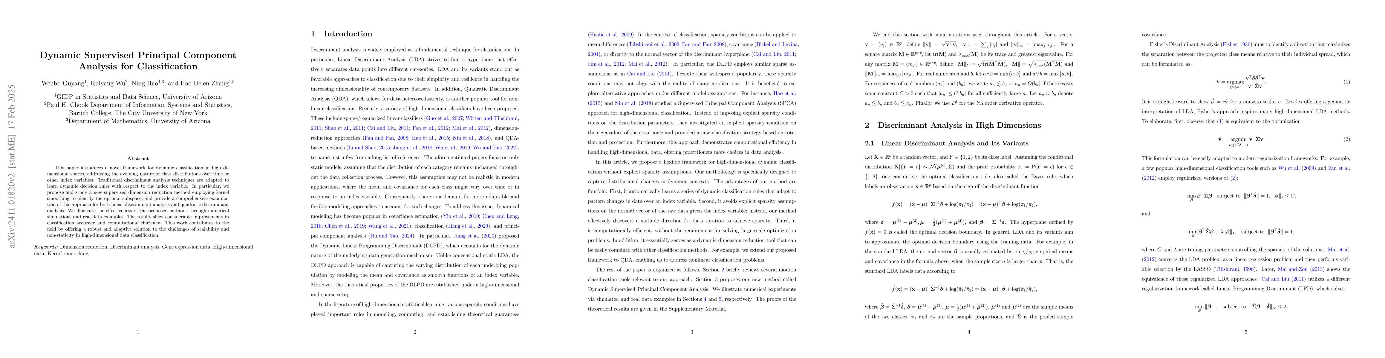 Thumbnail for Dynamic Supervised Principal Component Analysis for Classification