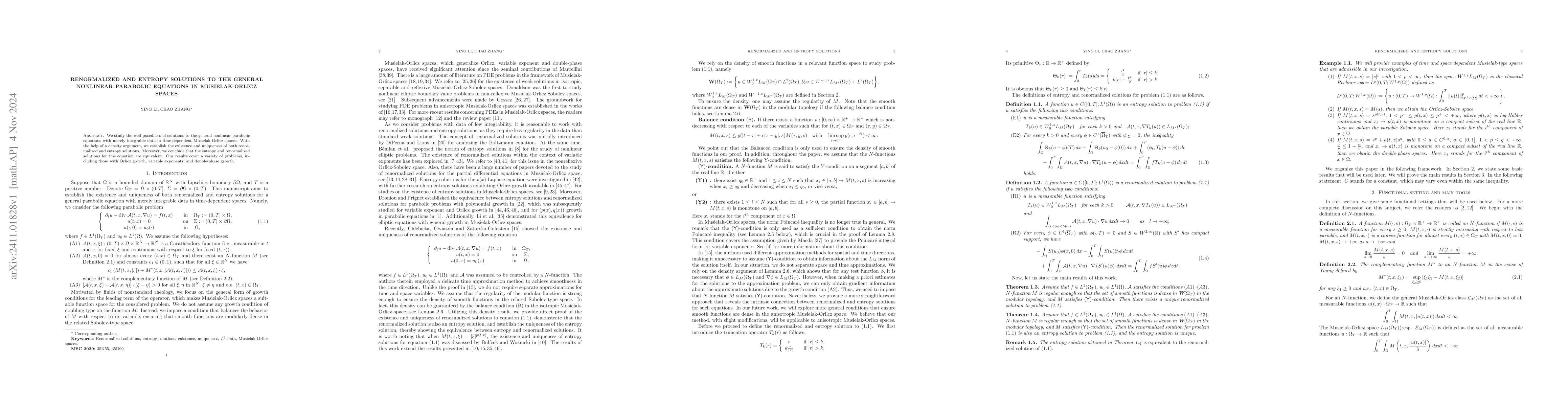 Thumbnail for Renormalized and entropy solutions to the general nonlinear parabolic
  equations in Musielak-Orlicz spaces
