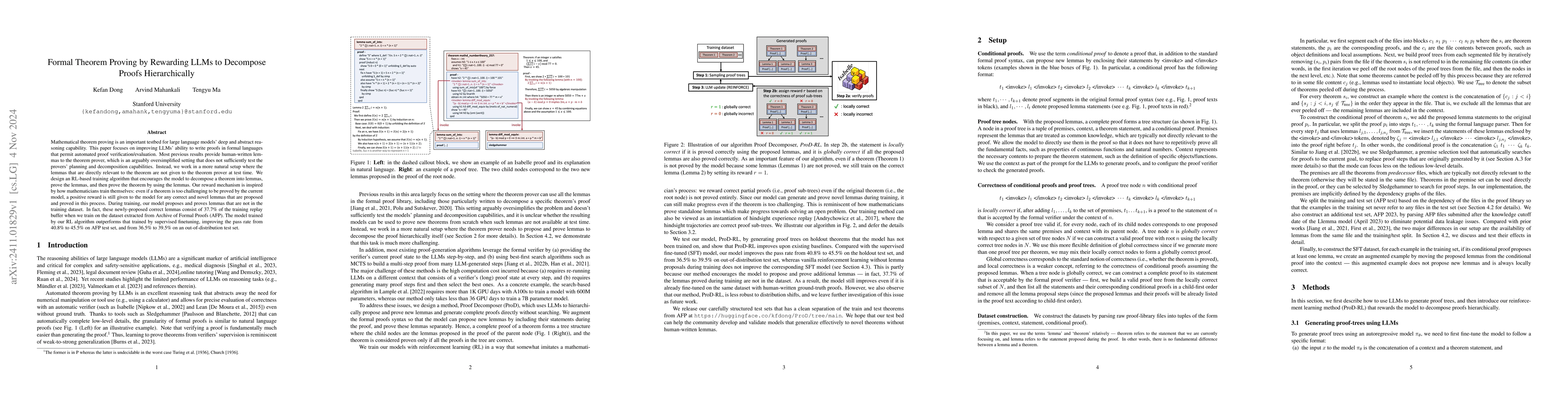Thumbnail for Formal Theorem Proving by Rewarding LLMs to Decompose Proofs
  Hierarchically
