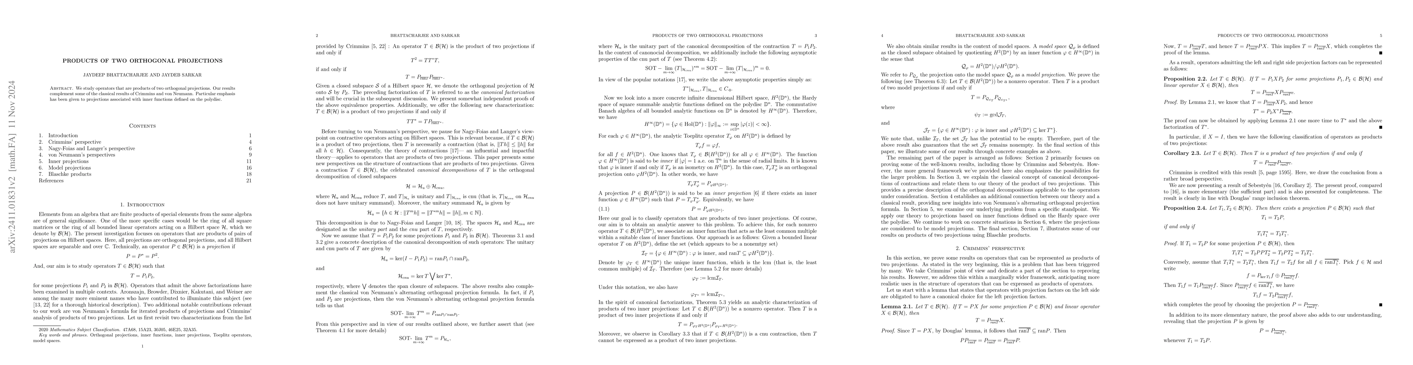 Thumbnail for Products of two orthogonal projections