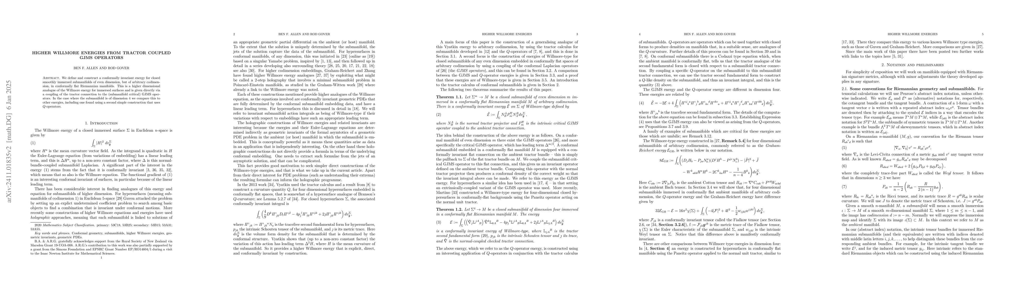 Thumbnail for Higher Willmore Energies from tractor coupled GJMS operators