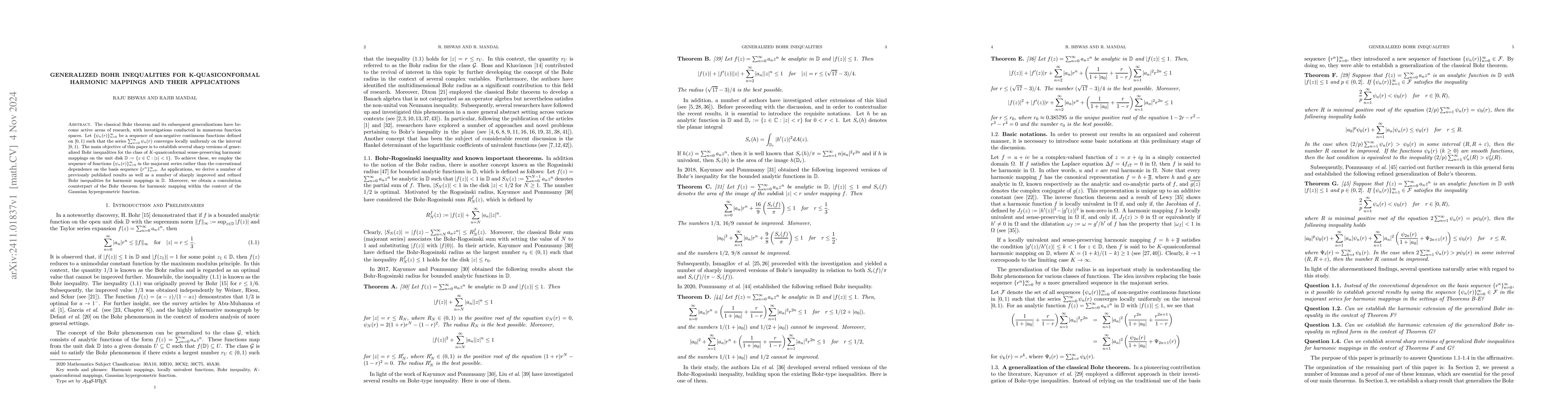 Thumbnail for Generalized Bohr inequalities for K-quasiconformal harmonic mappings and
  their applications