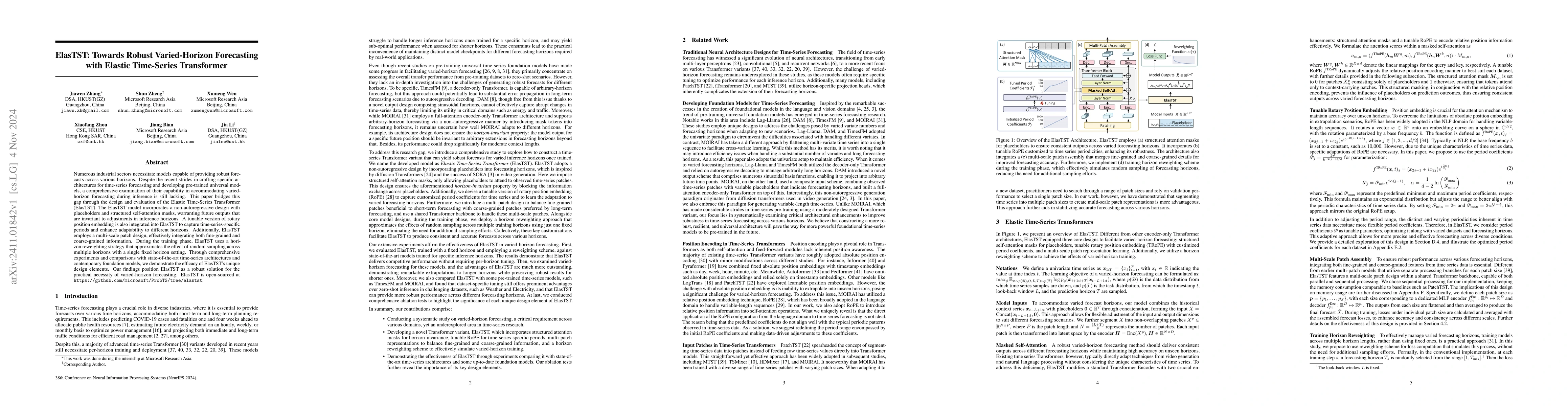 Thumbnail for ElasTST: Towards Robust Varied-Horizon Forecasting with Elastic
  Time-Series Transformer