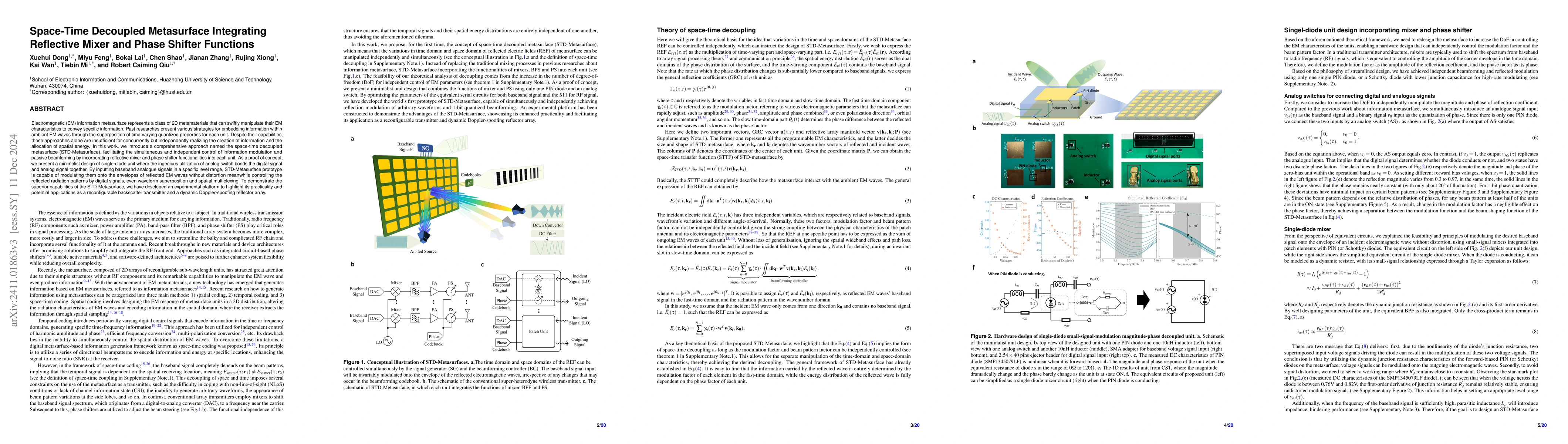 Thumbnail for Space-Time Decoupled Metasurface Integrating Reflective Mixer and Phase
  Shifter Functions