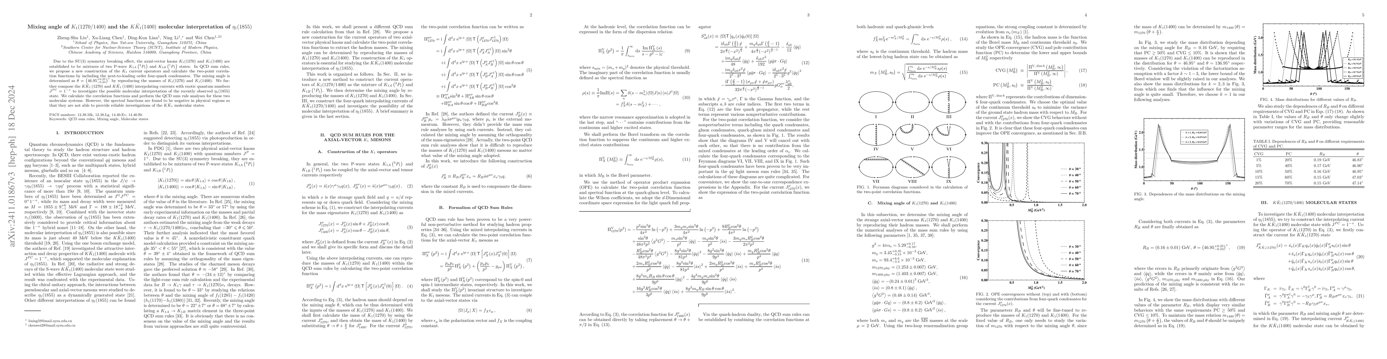 Thumbnail for Mixing angle of $K_1(1270/1400)$ and the $K\bar K_1(1400)$ molecular
  interpretation of $η_1(1855)$