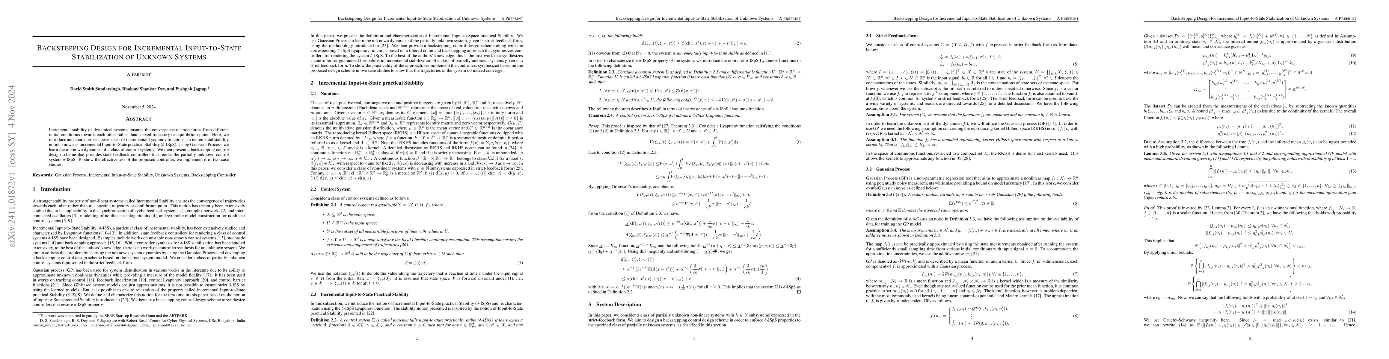 Thumbnail for Backstepping Design for Incremental Input-to-State Stabilization of
  Unknown Systems