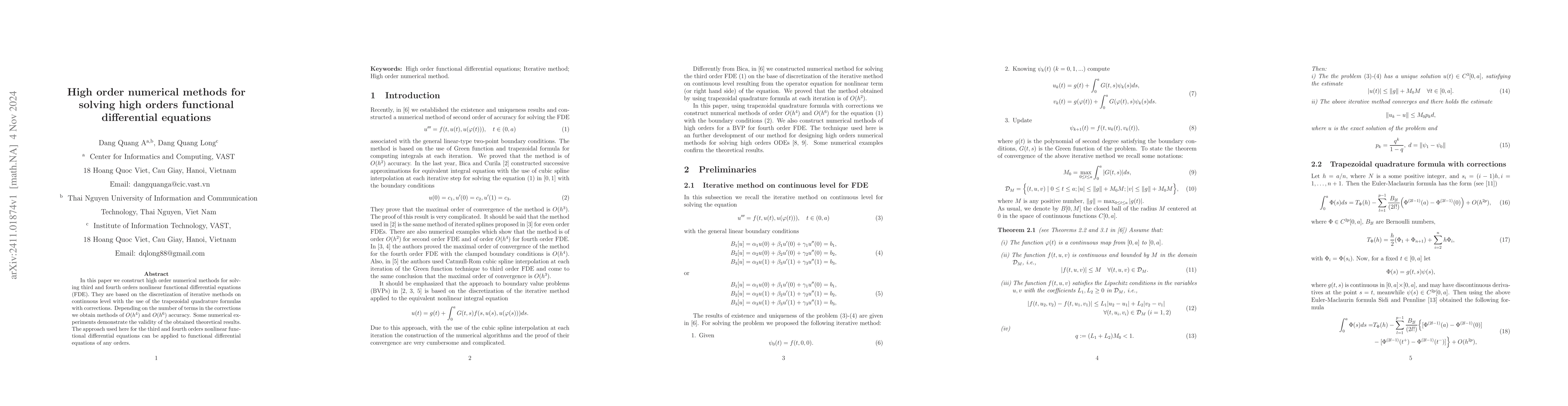 Thumbnail for High order numerical methods for solving high orders functional
  differential equations