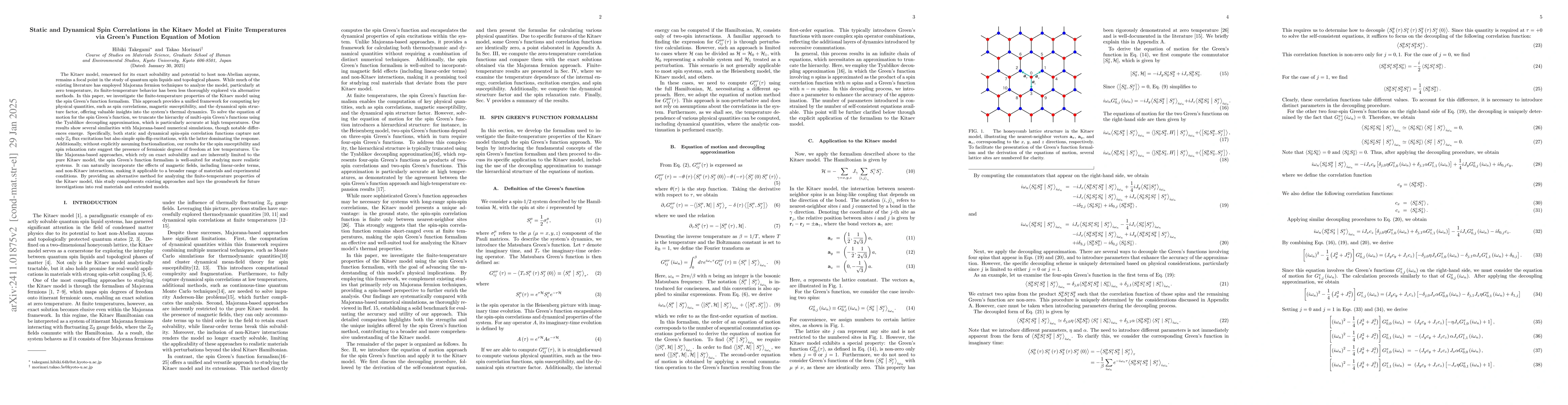 Thumbnail for Static and Dynamical Spin Correlations in the Kitaev Model at Finite
  Temperatures via Green's Function Equation of Motion